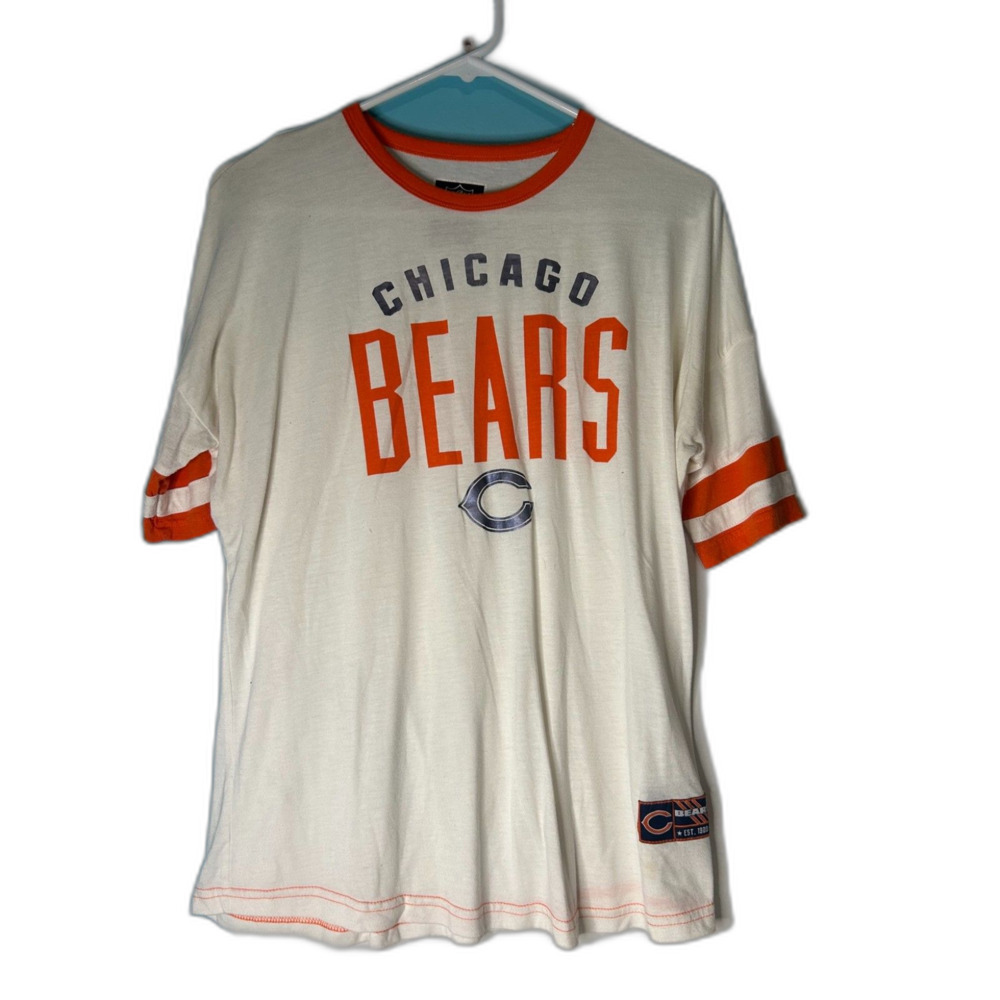 NFL Team Apparel Chicago Bears Women's T-Shirt Size L White Orange Ringer